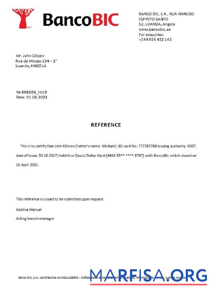 Realistic Angola Bancobic closure reference sample